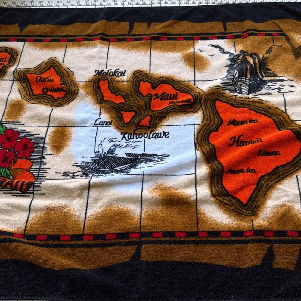 Vintage AJW Inc. Hawaiian Islands Souvenir Towel – Map Print – 100% Cotton